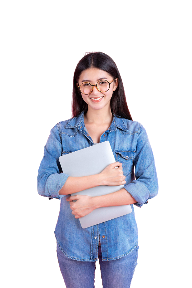 Smiling student holding a laptop